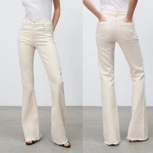 NWOT Zara Cream High Rise Flare Jeans